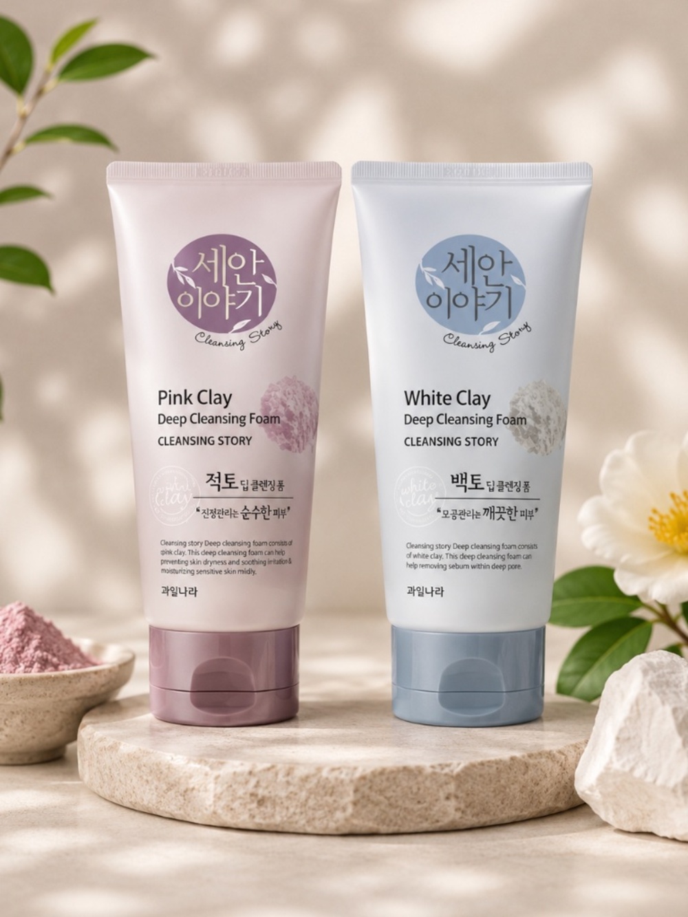 2 Pack Kwailnara Cleansing Story Deep Cleansing Foam Pink & White Clay 5.29 oz